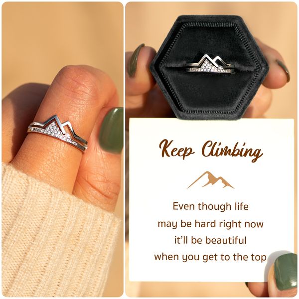 Keep Climbing Pave Mountain Ring - Faith Moves Mountains Sterling Silver Ring - LV0108