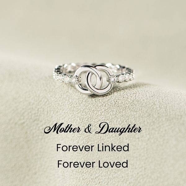 MOTHER & DAUGHTER FOREVER LINKED PAVE INTERLOCKING RING - STERLING SILVER RING - LV0194