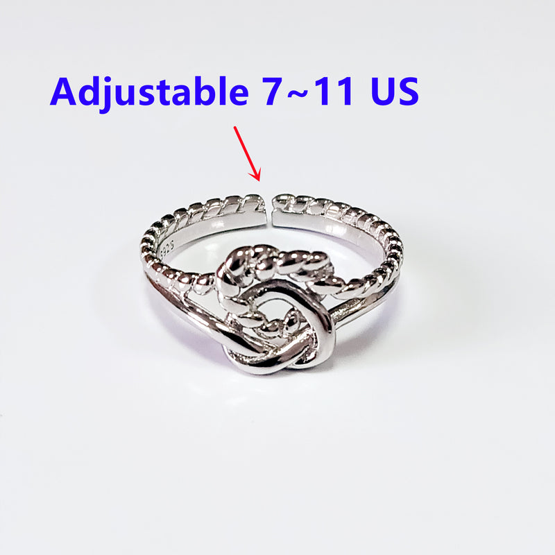 For Daughter - Tied By Angels Hands Double Band Knotted Ring - Sterling Silver Adjustable Ring - LV0161