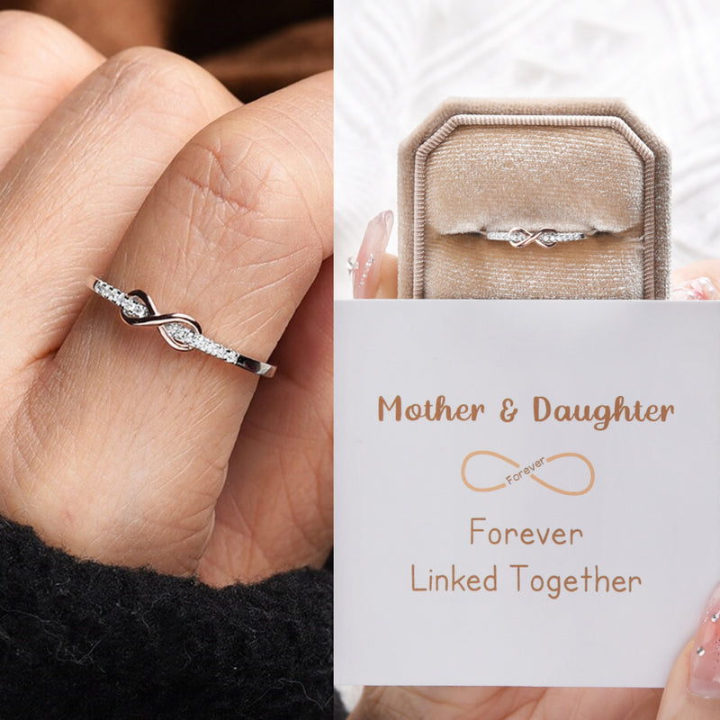 Grandmother & Granddaughter Forever Linked Together Infinity Knot Ring - Sterling Silver Ring - LV0016