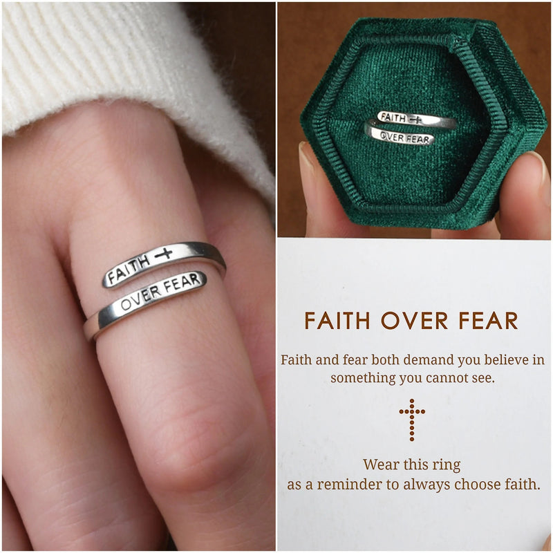 To My Daughter - Faith Over Fear Cross Ring - Sterling Silver Adjustable Ring - LV0201