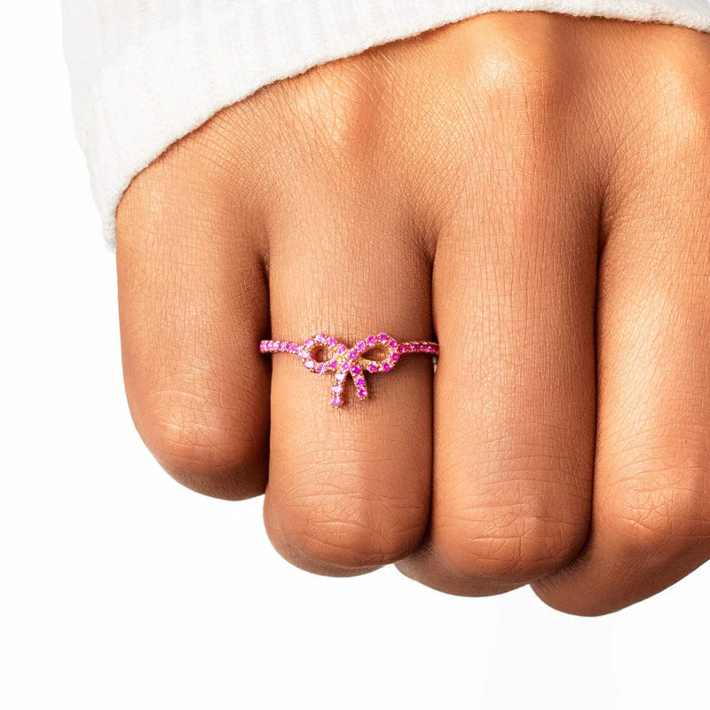 Pink Pave Bow Ring - 925 Sterling Silver Ring - Gift For Women - LV0317