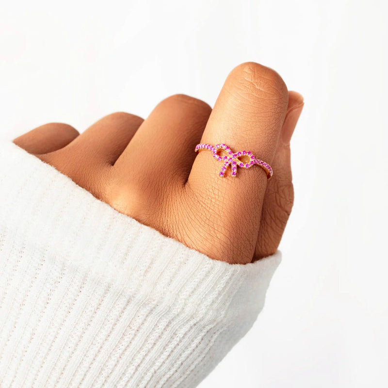 Pink Pave Bow Ring - 925 Sterling Silver Ring - Gift For Women - LV0317