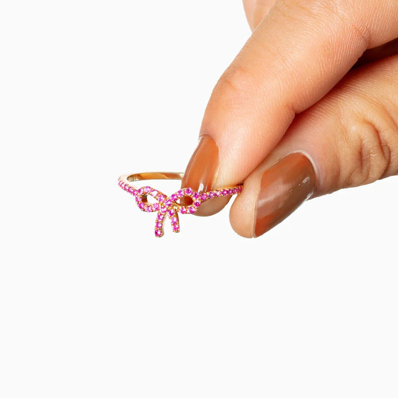 Pink Pave Bow Ring - 925 Sterling Silver Ring - Gift For Women - LV0317