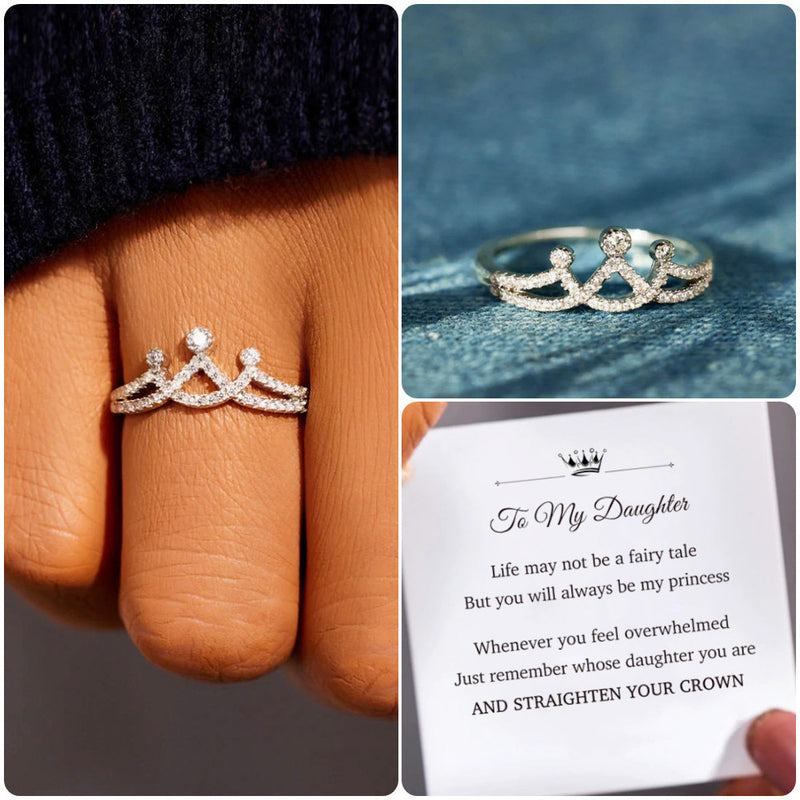 Daughter Straighten Your Crown Minimalist Crown Ring - Sterling Silver Ring - LV0305