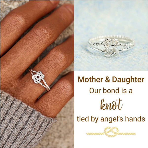 For Daughter - Tied By Angels Hands Double Band Knotted Ring - Sterling Silver Adjustable Ring - LV0161