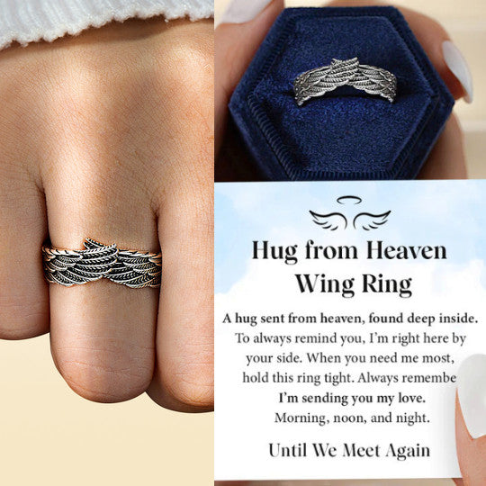 Hug From Heaven Memorial Angel Wing Ring - Until We Meet Again Memorial Ring - LV0300