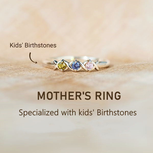 Personalized 1~6 Birthstones XOXO Ring - Specialized With Kid's Birthstones - Mother's Ring - LV0118