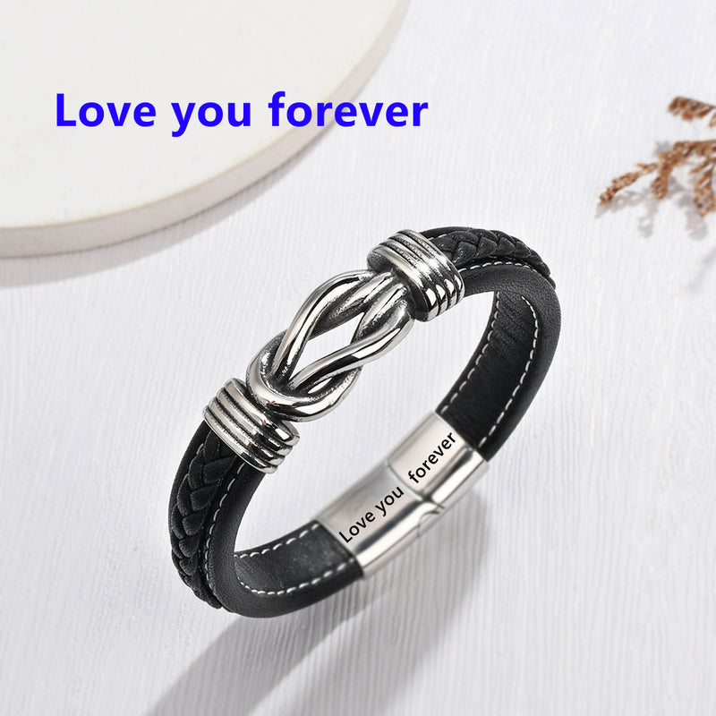 Grandmother And Grandson Forever Linked Together Braided Leather Bracelet - LV0099