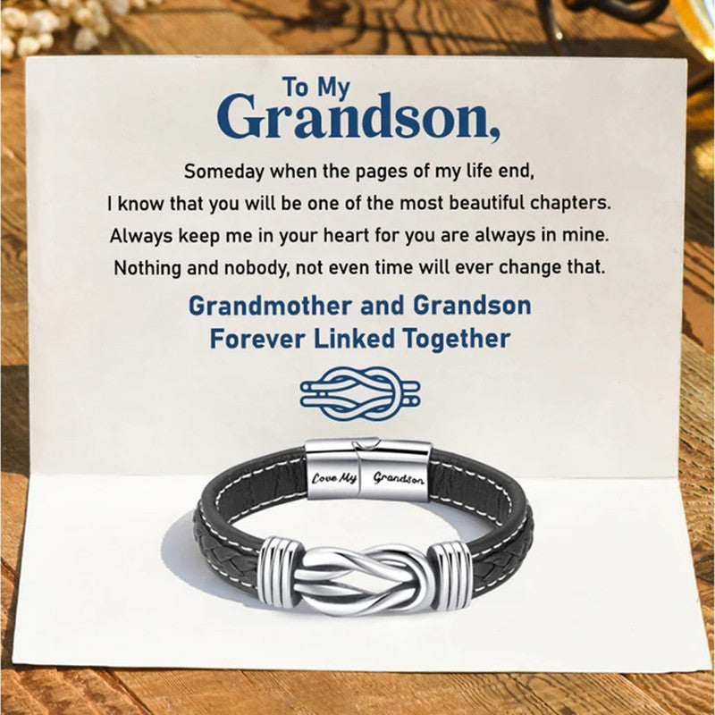 Grandmother And Grandson Forever Linked Together Braided Leather Bracelet - LV0099