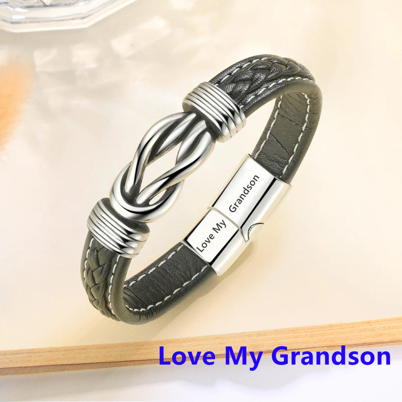 Grandmother And Grandson Forever Linked Together Braided Leather Bracelet - LV0099