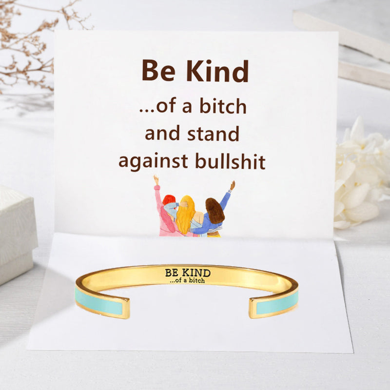 Be Kind...Of A Badass Enamel Color Bangle - Engraved Mantra Cuff Bracelet For Women - LV0310