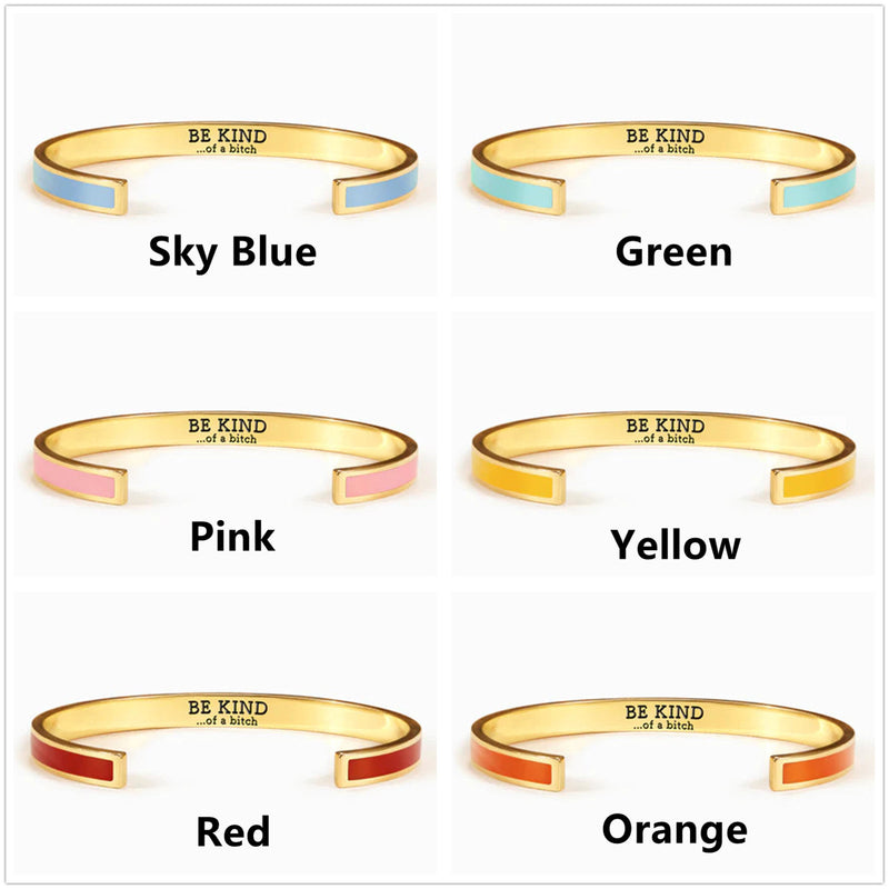 Be Kind...Of A Badass Enamel Color Bangle - Engraved Mantra Cuff Bracelet For Women - LV0310