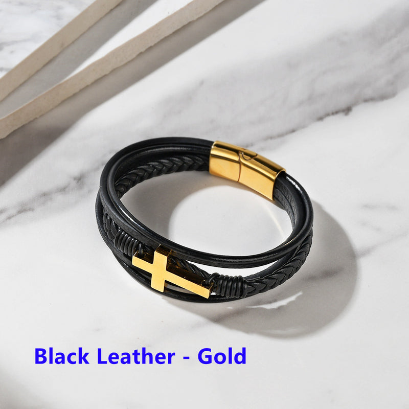 To My Grandson Pray Through It Leather Cross Bracelet - LV0064