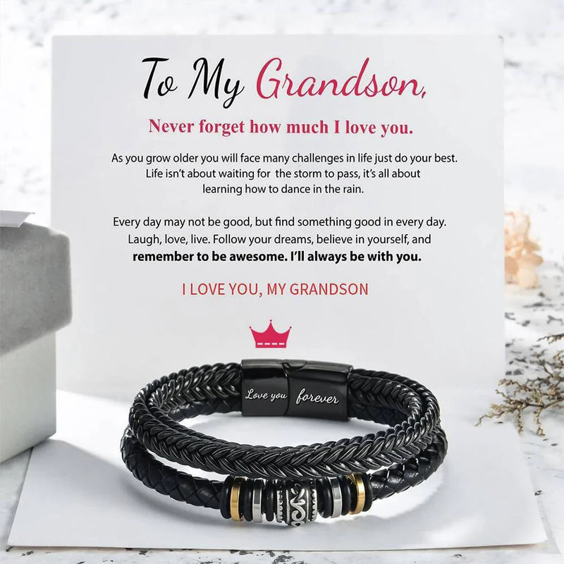 To My Grandson - I Will Always Be With You - Double Row Leather Bracelet - LV0031