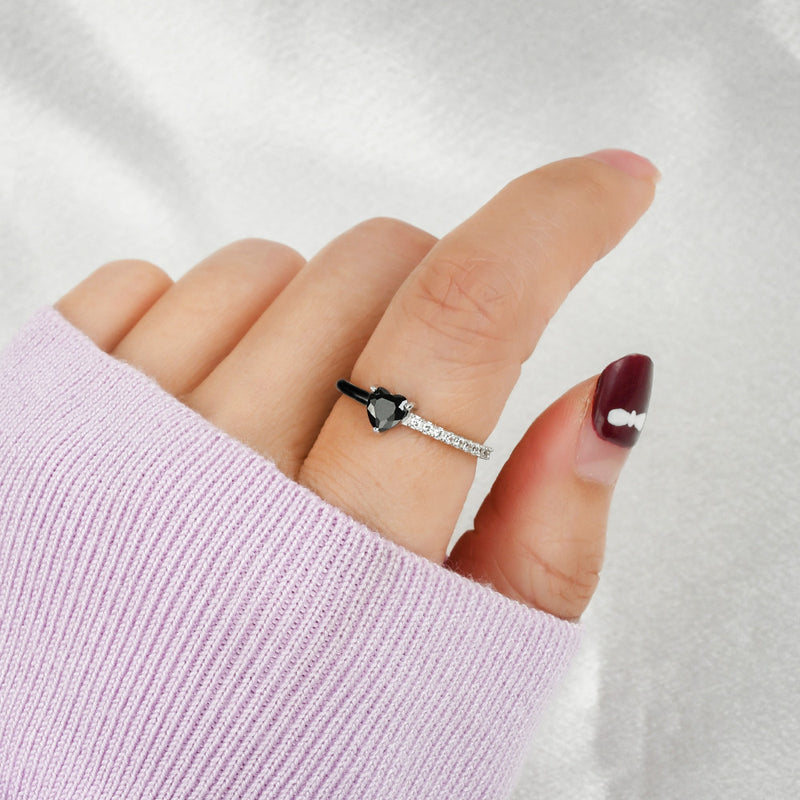 Love Me Until I'm Me Again Heart-Cut Half Enamel Ring - A Self-Reminder Heart Ring - LV0179