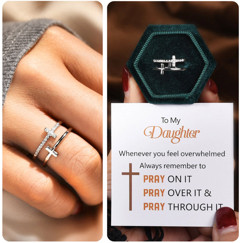 To My Daughter Pray Through It Double Cross Ring - Adjustable Ring - LV0028