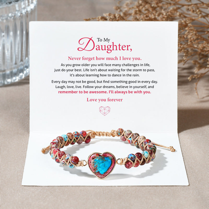 To My Daughter Love You Forever Jasper Heart Bracelet - Gemstone Friendship Bracelet - LB035