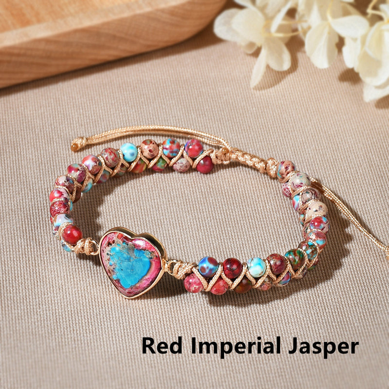 To My Daughter Love You Forever Jasper Heart Bracelet - Gemstone Friendship Bracelet - LB035