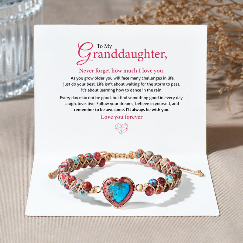 To My Daughter Love You Forever Jasper Heart Bracelet - Gemstone Friendship Bracelet - LB035