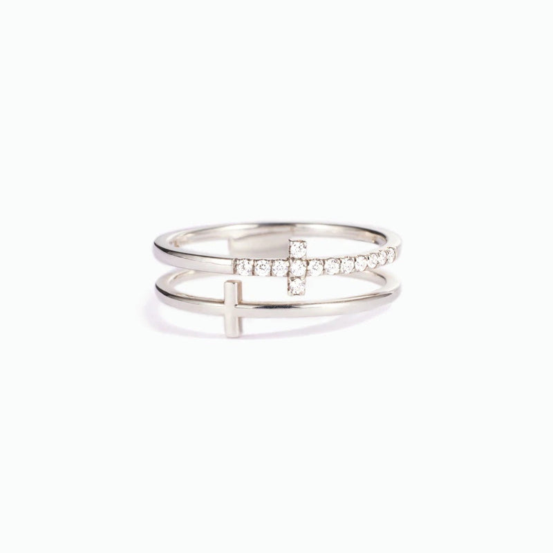 To My Daughter - Pray Through It Double Cross Ring - Sterling Silver Ring - LV0029