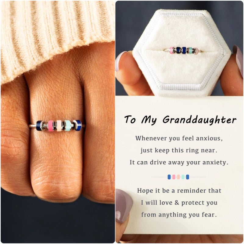 To My Granddaughter - Spinning Enamel Fidget Anxiety Ring - Sterling Silver Ring - LV0034