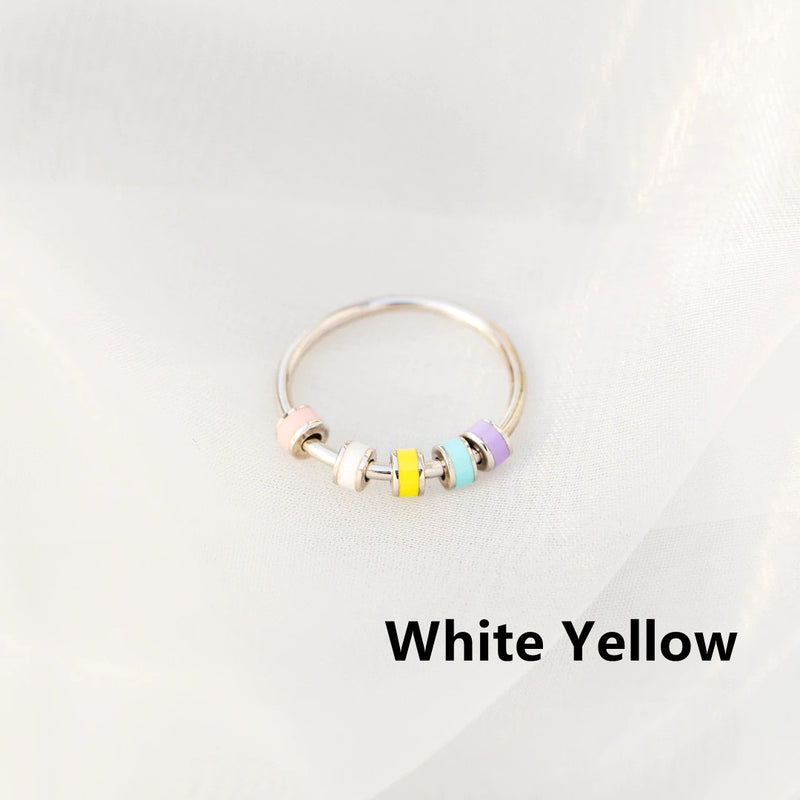 Spinning Enamel Fidget Anxiety Ring - Sterling Silver Enamel Ring - LV0034