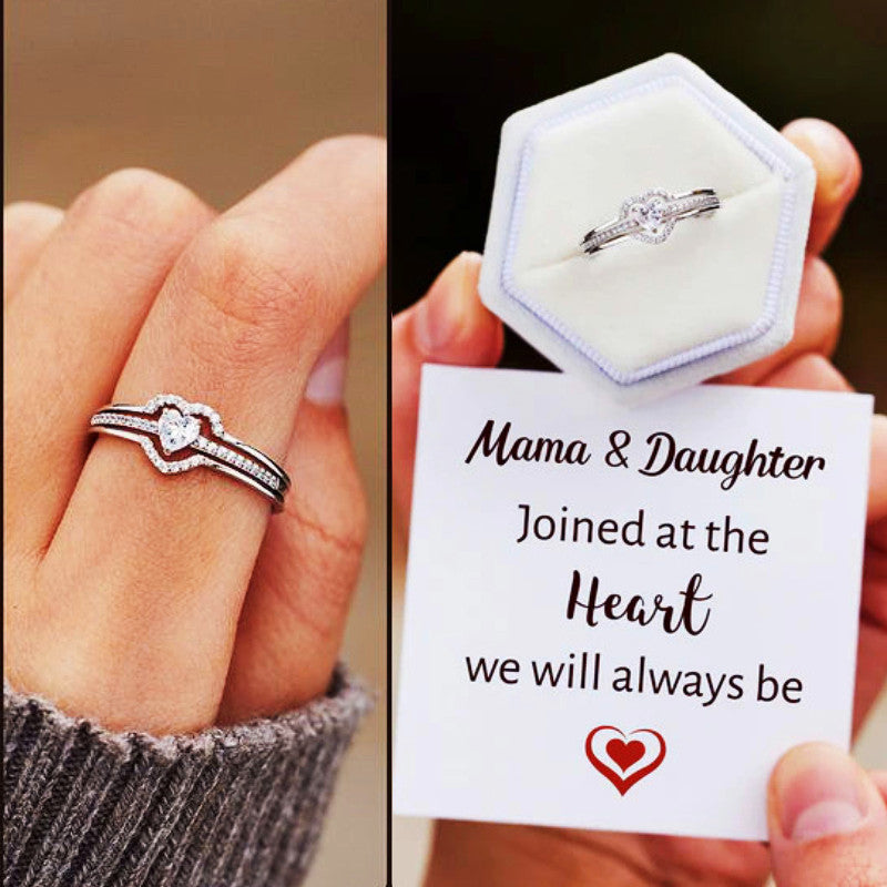 Mama & Daughter Layered Heart Ring Set - Sterling Silver Ring - LV0209