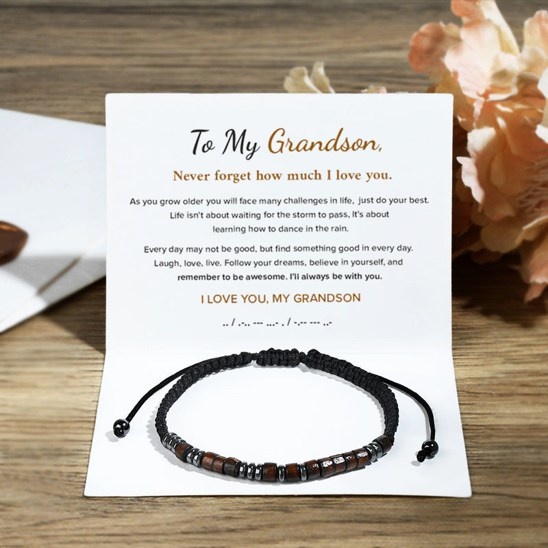 To My Grandson - I Love You Morse Code Bracelet - Secret Message Bracelet - LV0059