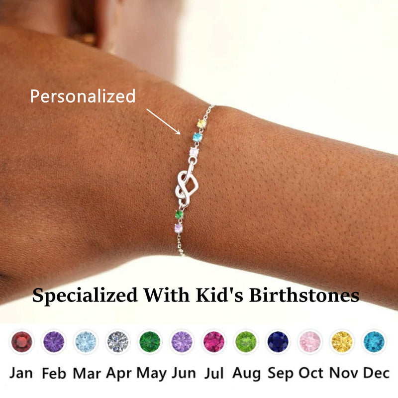 Personalized 1~12 Birthstones Heart Knot Bracelet - LV0288