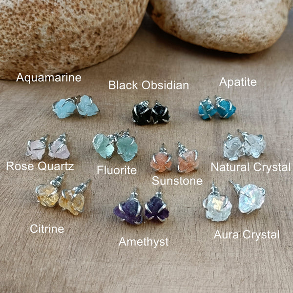 Raw Crystal Claw Prong Stud Earrings - Natural Gemstone Earrings - Healing Crystal Earrings - LZG0446