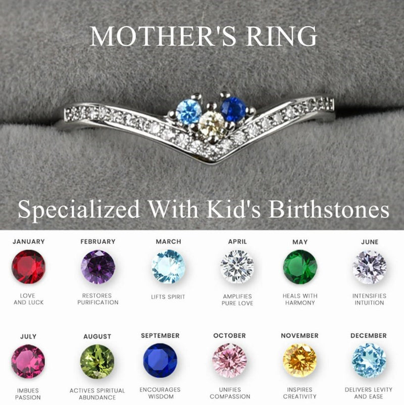 Mother's Ring - Specialized With Kid's Birthstones - Personalized 1-5 Birthstones Chevron Pave Ring - LV0119