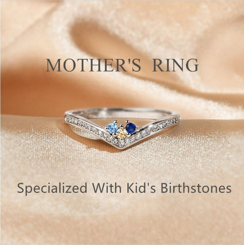 Mother's Ring - Specialized With Kid's Birthstones - Personalized 1-5 Birthstones Chevron Pave Ring - LV0119