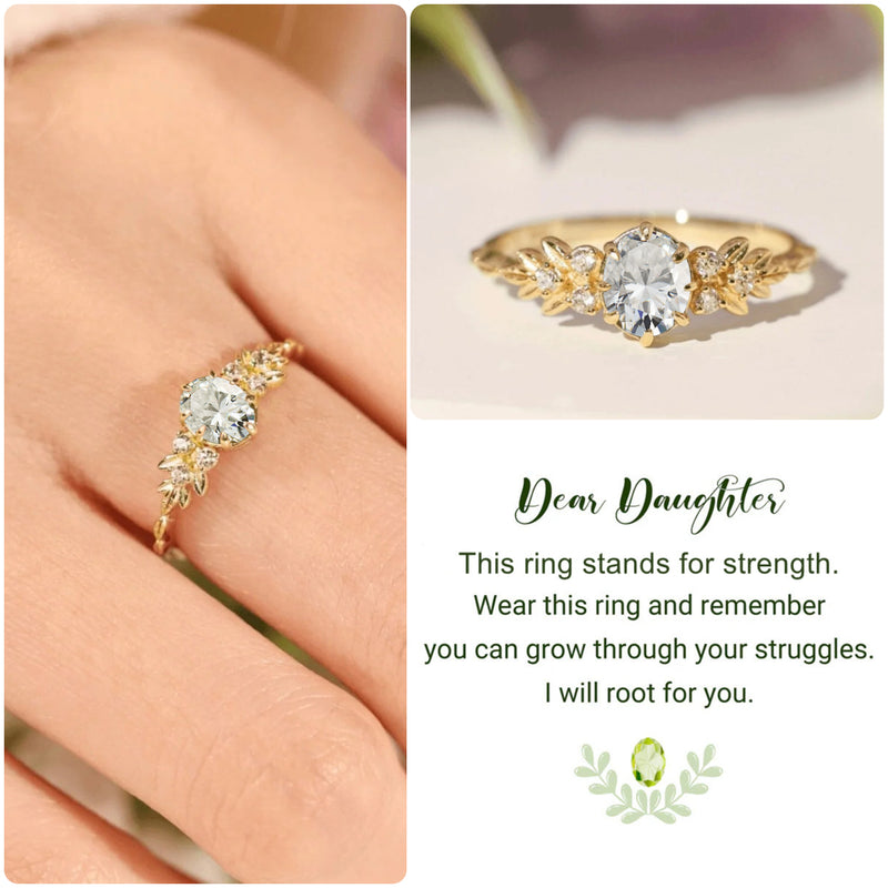 Grow Through Your Struggles Oval-Cut Diamond Leaf Ring - LV0358