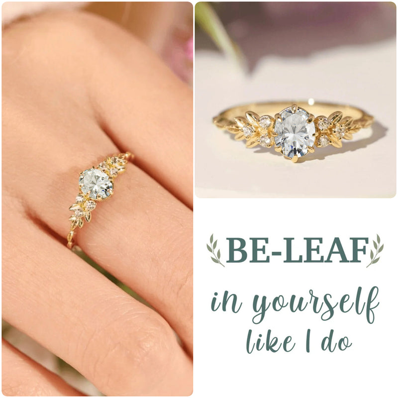 Be Leaf In Yourself Like I Do Oval-Cut Diamond Leaf Ring - LV0358