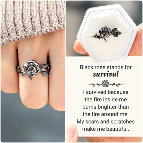 Burned and Survived Self-Love Black Rose Ring - LV0360