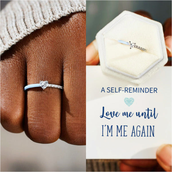 Love Me Until I'm Me Again Heart-Cut Half Enamel Ring - A Self-Reminder Heart Ring - LV0179