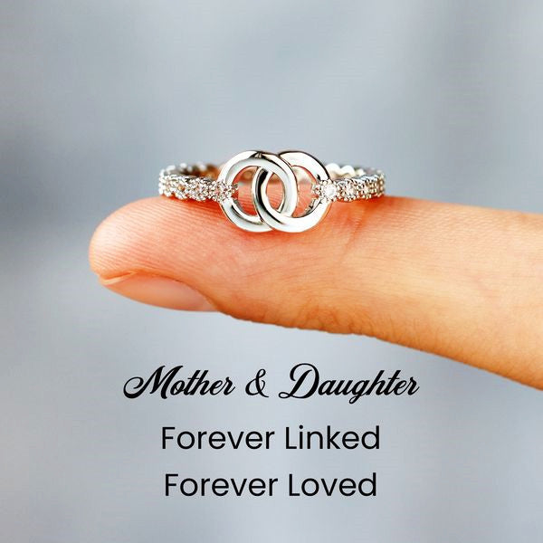 MOTHER & DAUGHTER FOREVER LINKED PAVE INTERLOCKING RING - STERLING SILVER RING - LV0194