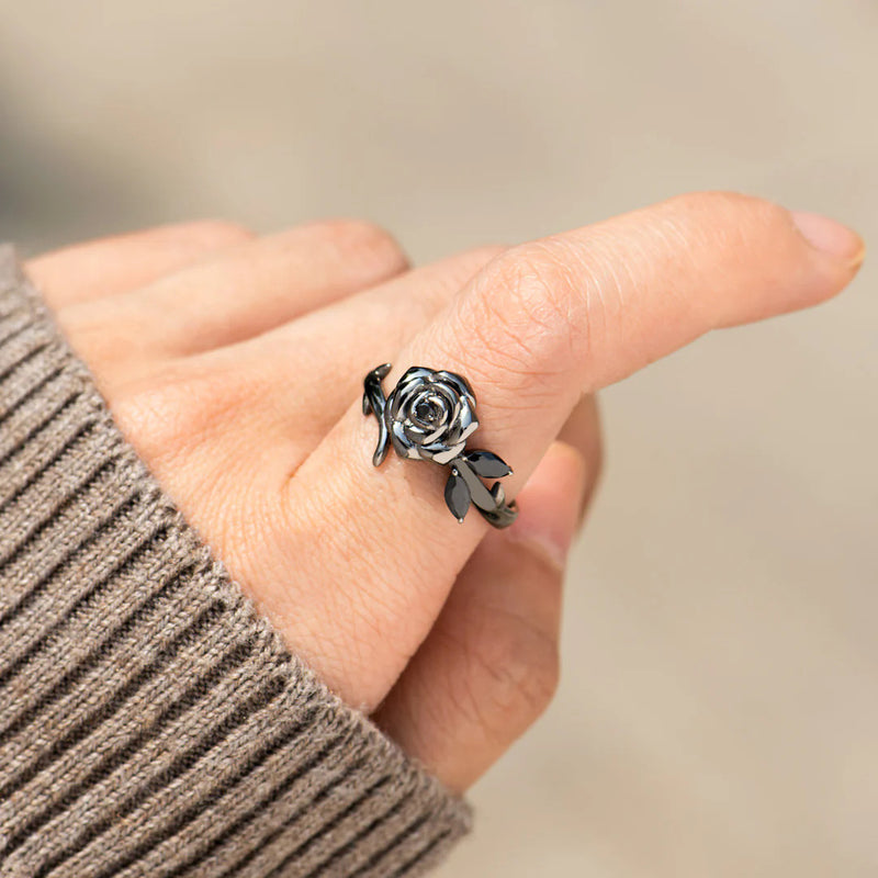 Blooming From Darkness Black Rose Ring - LV0360