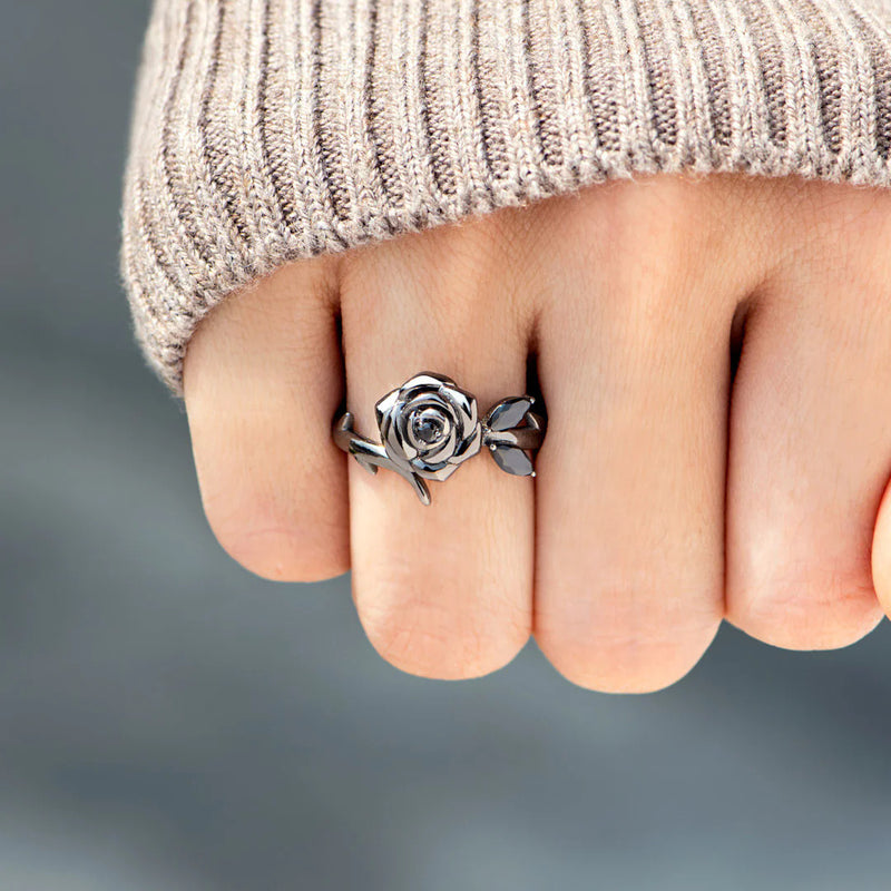 Blooming From Darkness Black Rose Ring - LV0360