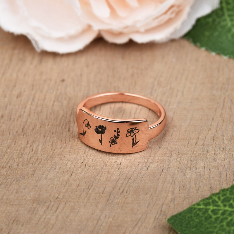 Personalized Birth Month Flower Ring - Custom Family Floral Ring - Birth Flower Jewelry - MBF001