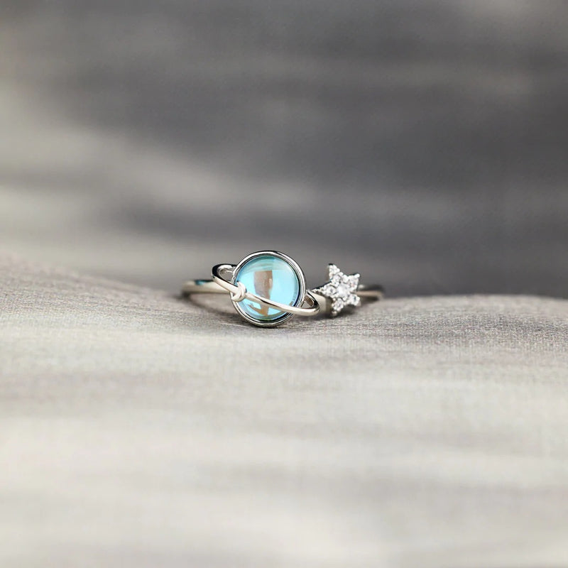 No Darkness Spinning Star Fidget Anxiety Ring - Sterling Silver Adjustable Ring - LV0195