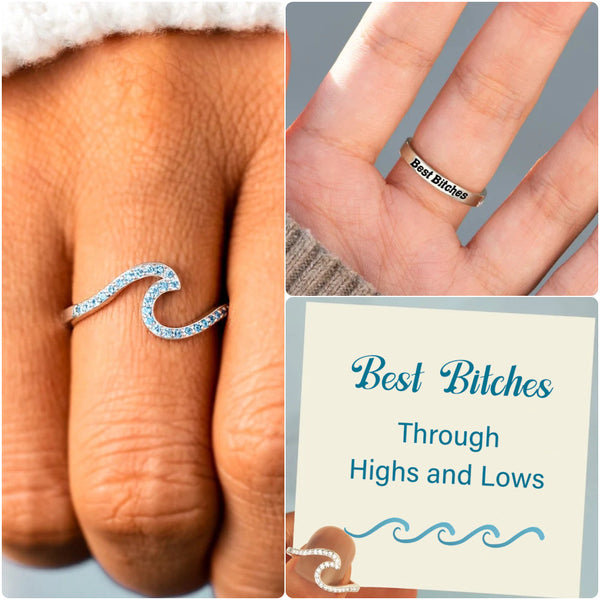 Best Bi♥︎ches Matching Highs and Lows Minimalist Wave Ring - LV0011