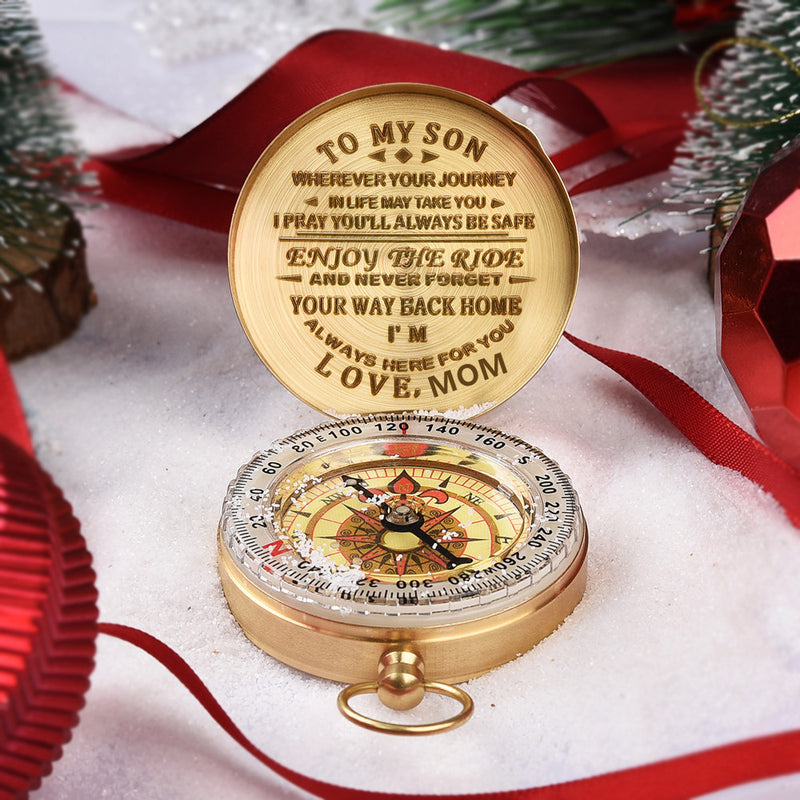 To My Son Compass - Dad To Son - Enjoy The Ride - Engraved Brass Compass - LV0005