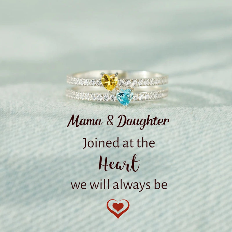 PERSONALIZED TWO HEART-SHAPE BIRTHSTONE DOUBLE BAND RING - LV0232