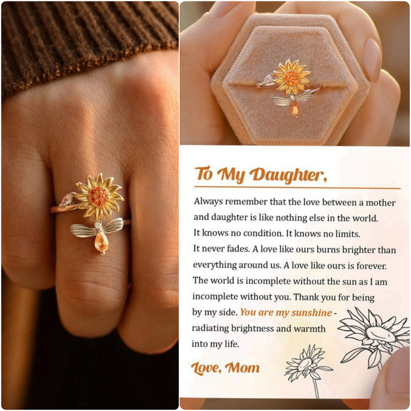 To My Daughter - Sunflower Fidget Anxiety Ring - You Are My Sunshine - Sterling Silver Ring - LV0051