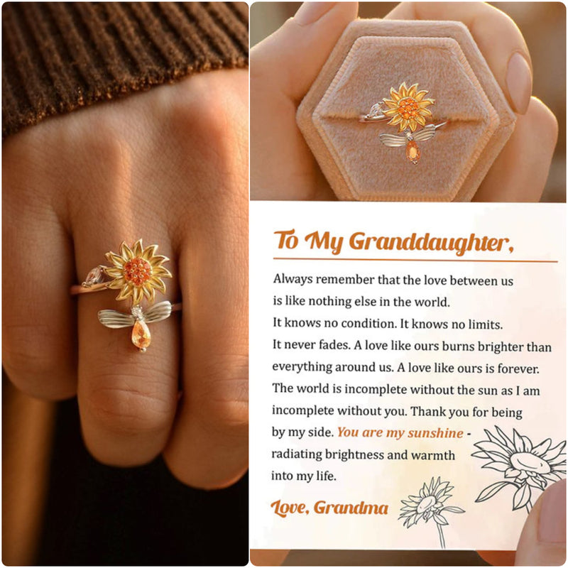 To My Granddaughter - Sunflower Fidget Anxiety Ring - Sterling Silver Ring - LV0051