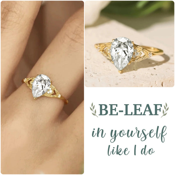 Be Leaf In Yourself Like I Do Teardrop Diamond Leaf Ring - LV0359