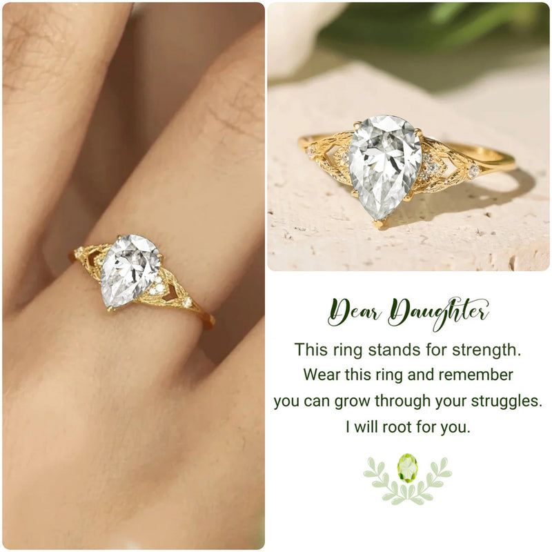 Grow Through Your Struggles Teardrop Diamond Leaf Ring - LV0359