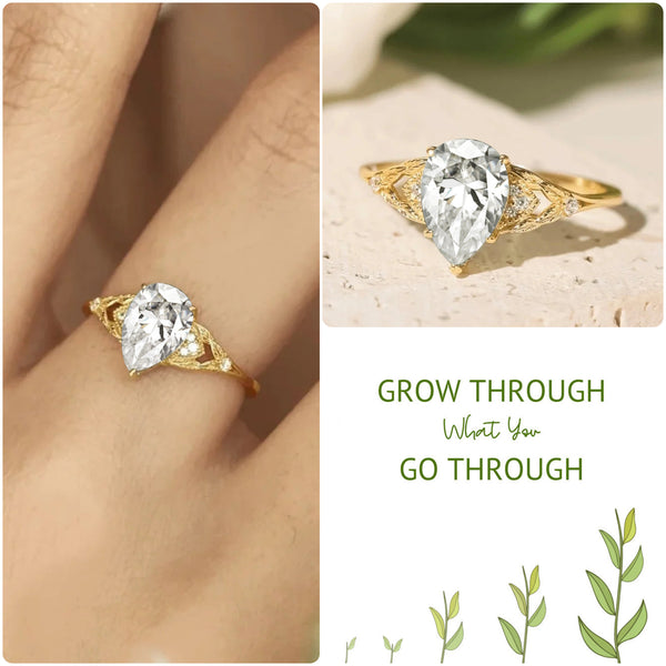 Grow Through What You Go Through Teardrop Diamond Leaf Ring - LV0359